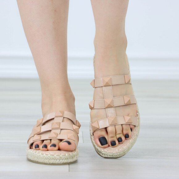 Nude Quilted Pattern Espadrille Trendy Comfy Flat Sandal Slip On Sliders - Picture 11 of 15